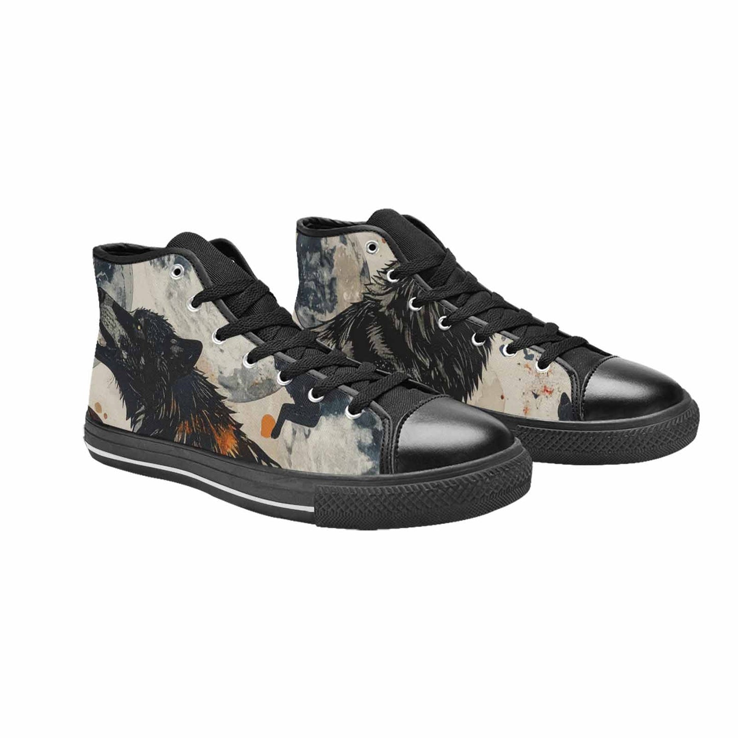 MEN'S Wolf Silhouette Moon High Top Canvas Vibrant Chaos Sneakers