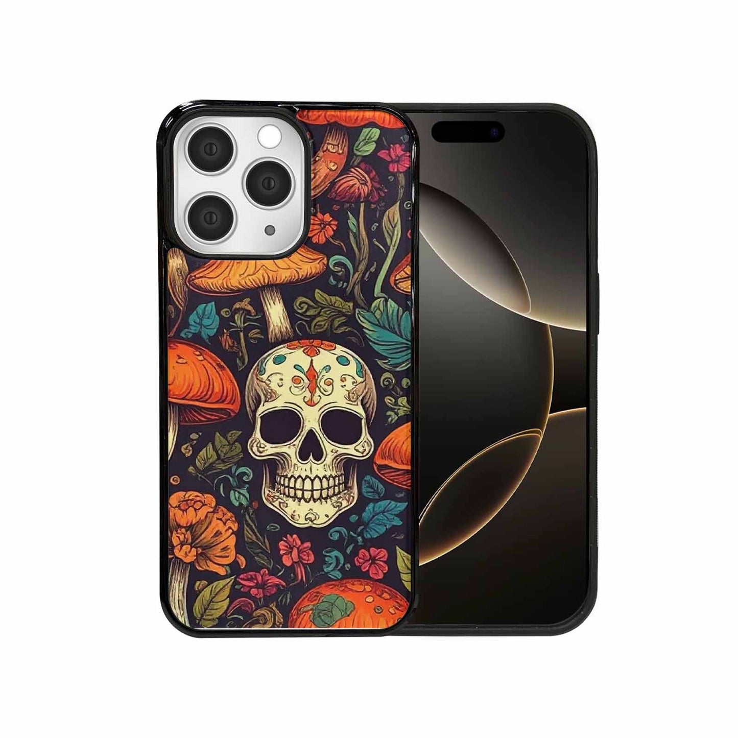 iPhone 15 Pro Max Case — Mushrooms And Skulls, Custom Printed Phone Case