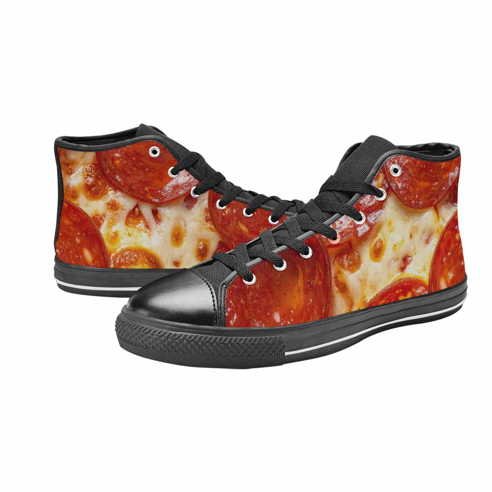 WOMEN'S Pepperoni Pizza Print High Top Canvas Vibrant Chaos Sneakers