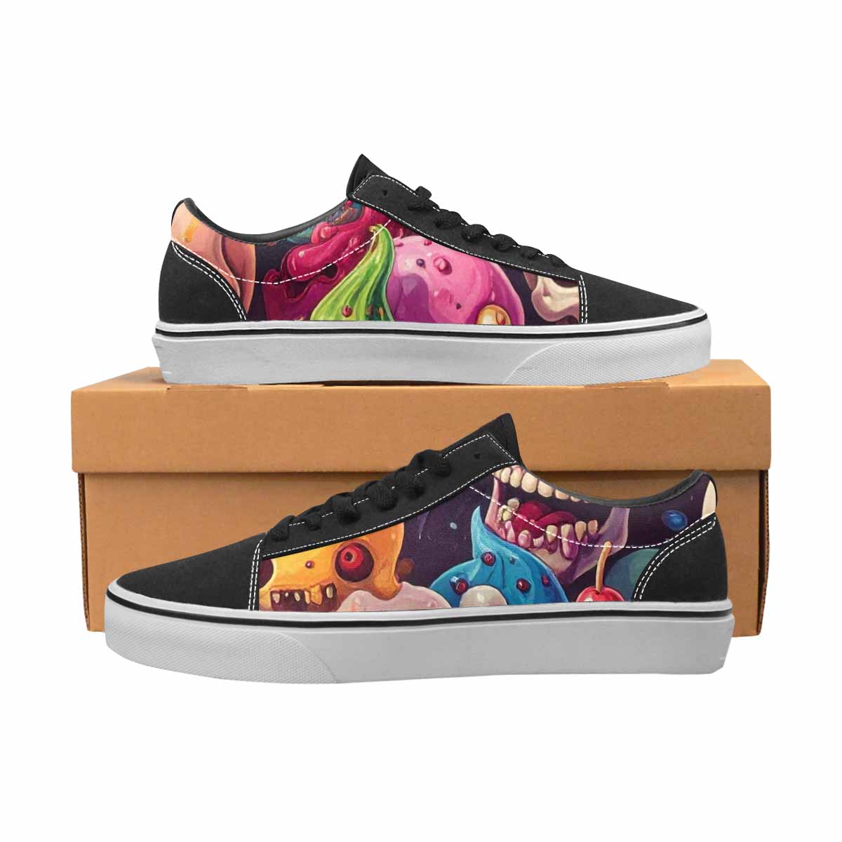 WOMEN'S Ice Cream Monsters  Lace-Up Canvas Wallpaper Art Sneakers