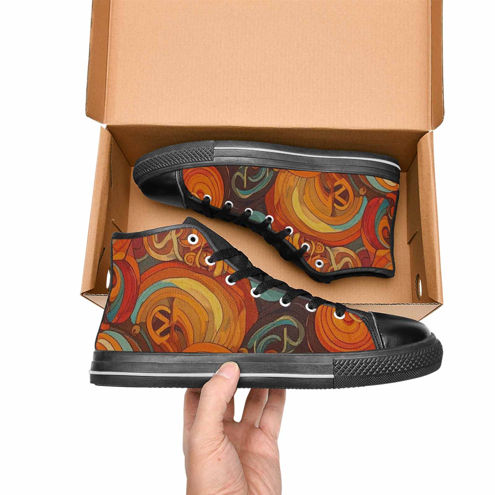 WOMEN'S Groovy 70S Peace High Top Canvas Vivid Custom Sneakers