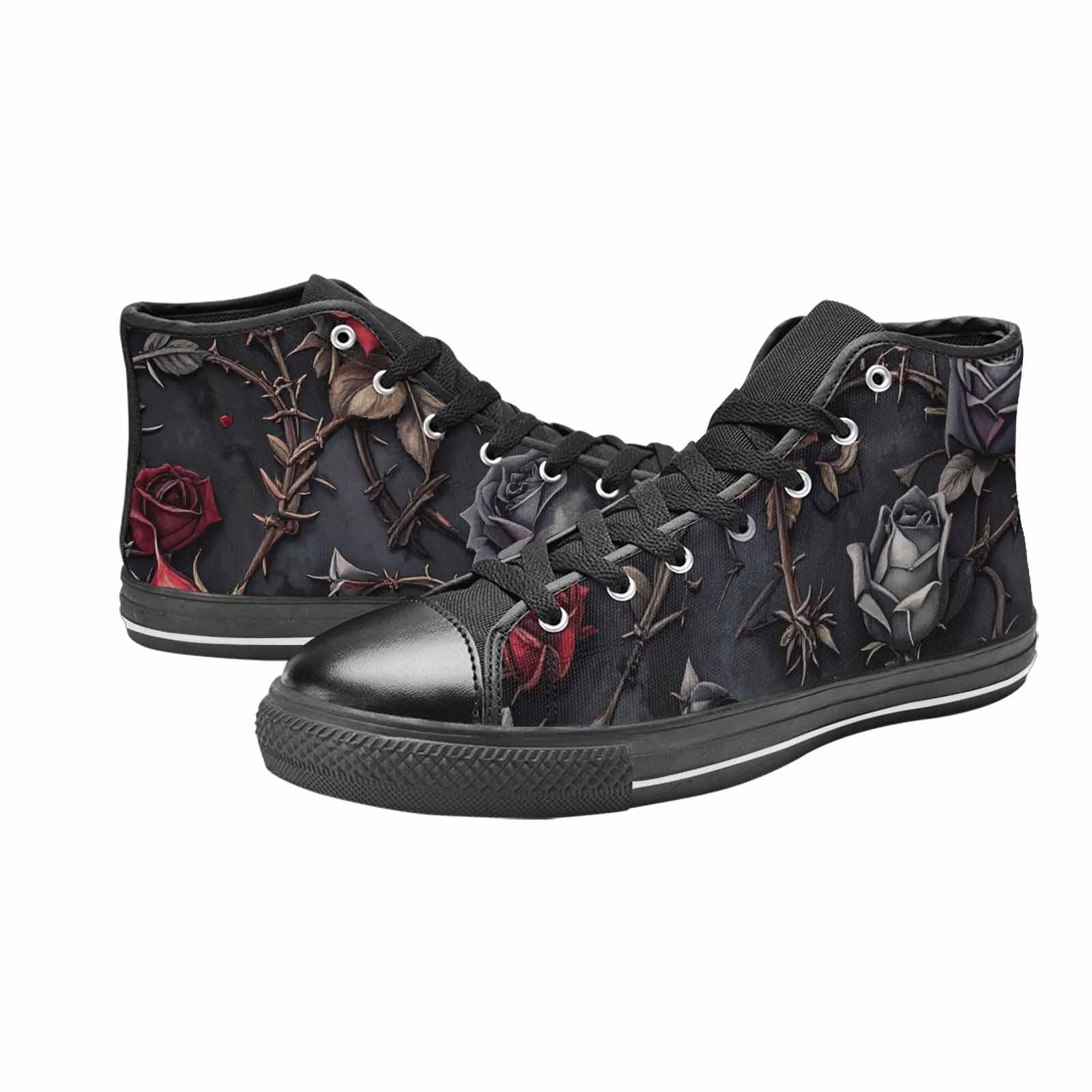 MEN'S Black Gothic Rose High Top Canvas Wallpaper Art Sneakers