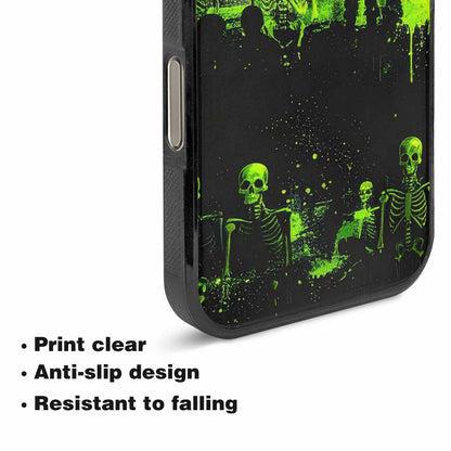 iPhone 16 Pro Case — Skeletons Neon Green Glow Skeletons Pattern, Personalized Phone Case