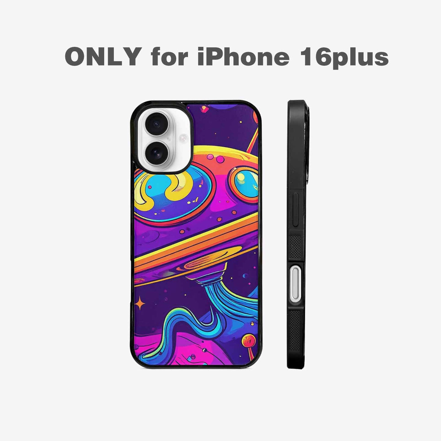 iPhone 16 Plus Case — Alien Ufo Cartoon Art Pattern Groovy, Custom Phone Case