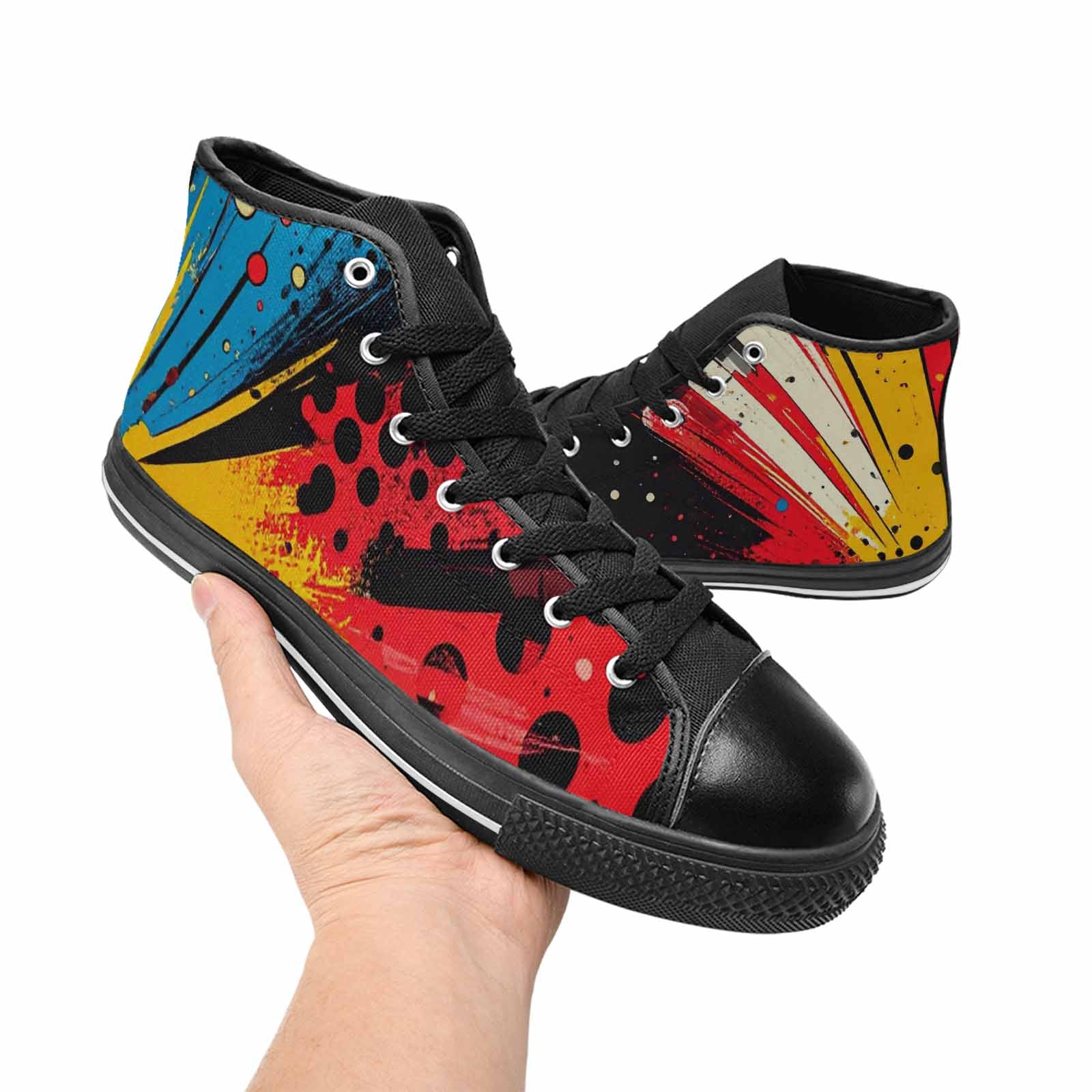 WOMEN'S Comic Book Halftone High Top Canvas Vibrant Chaos Custom Sneakers