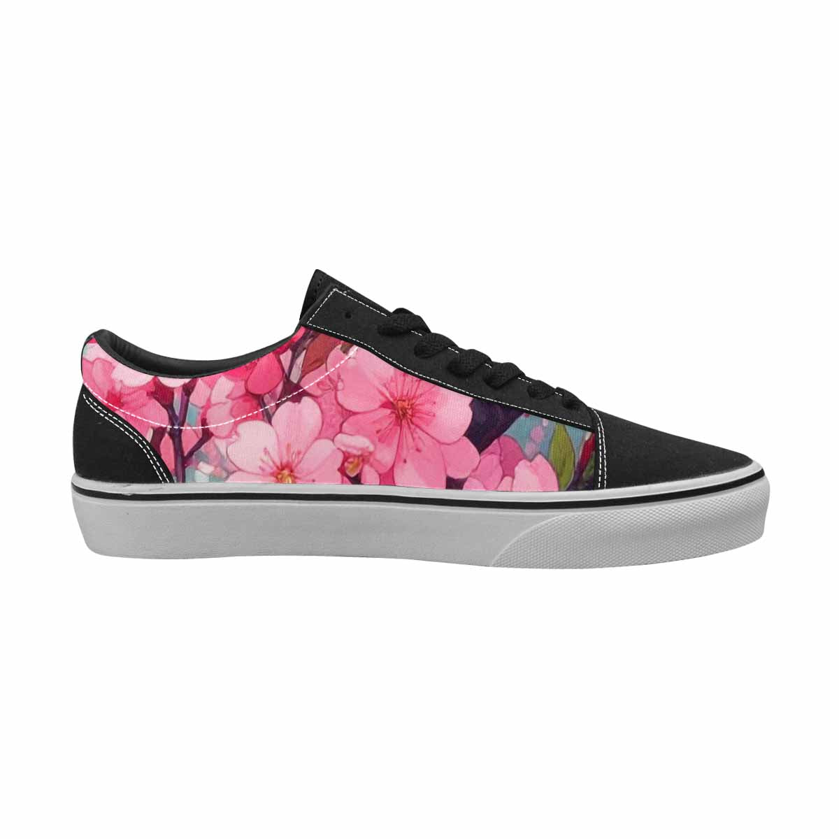 WOMEN'S Cherry Blossom Branch Lace-Up Canvas Vibrant Chaos Sneakers