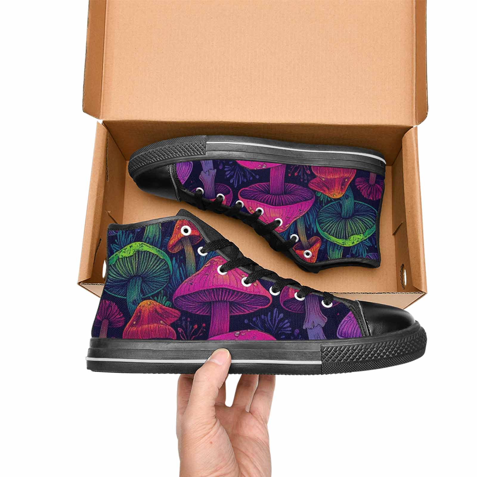 WOMEN'S Psychedelic Mushroom High Top Canvas Dark Academia Sneakers
