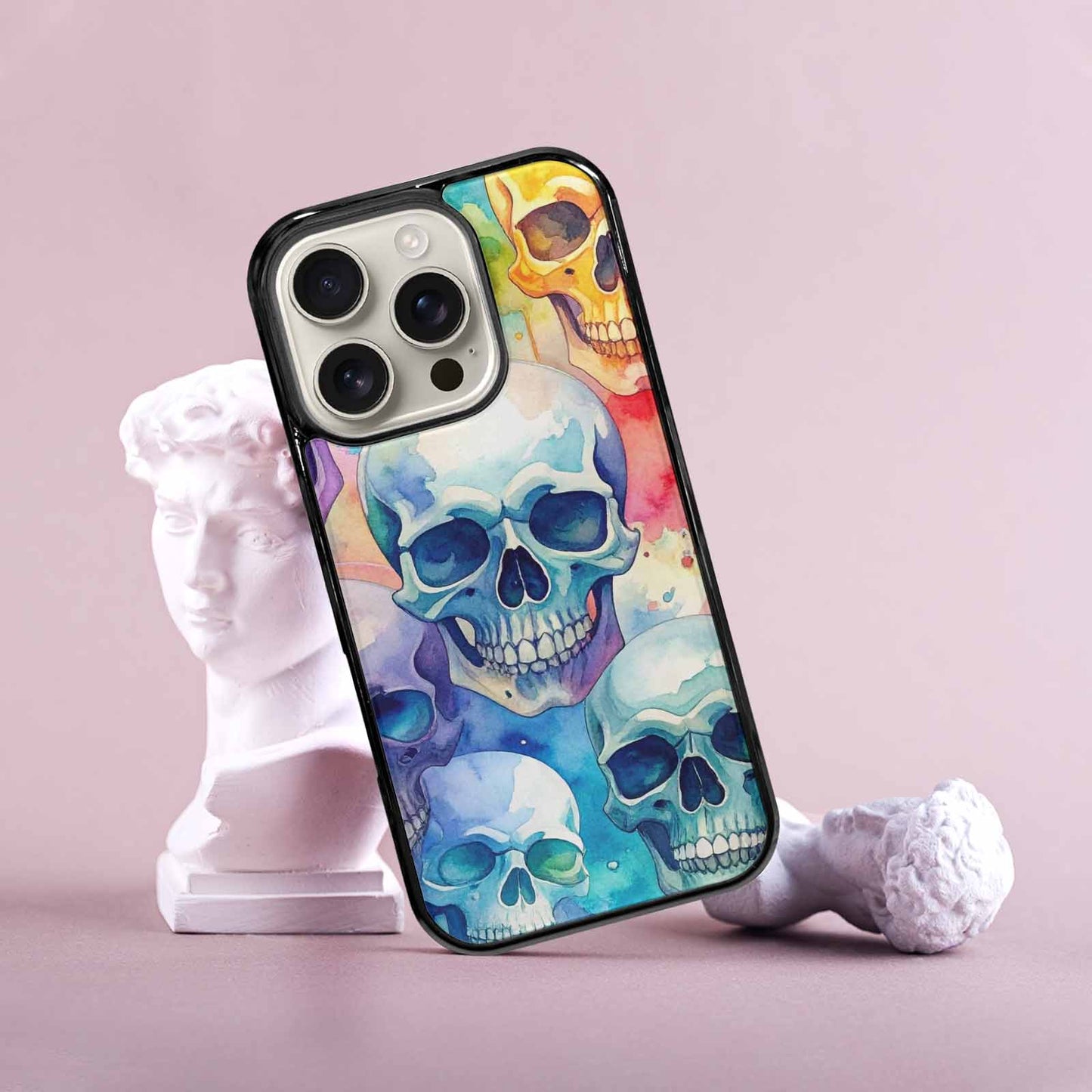 iPhone 16 Pro Case — Kulls Watercolor Skulls Small Skull Pattern, Custom Printed Phone Case