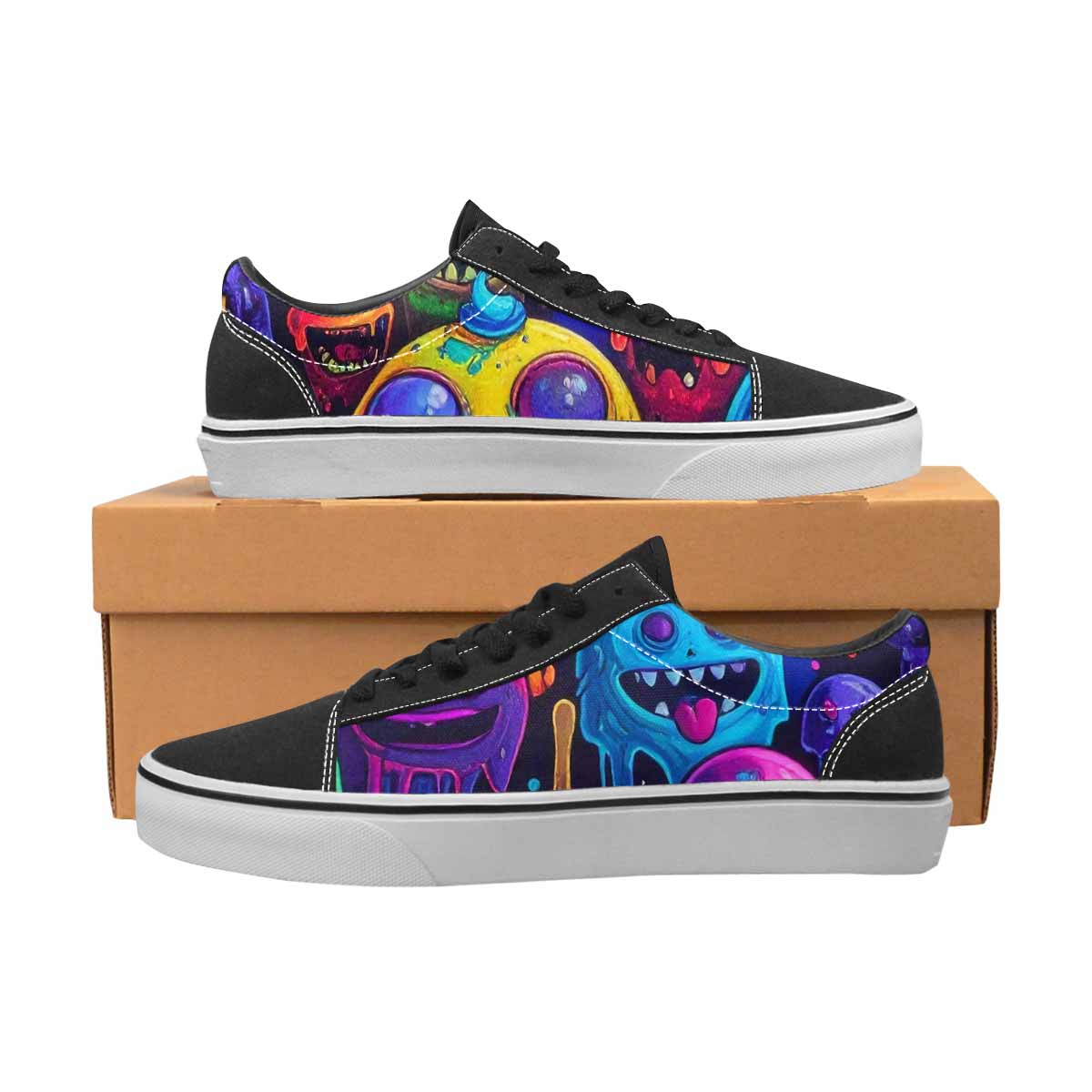 WOMEN'S Ice Cream Monsters  Lace-Up Canvas Wallpaper Art Sneakers