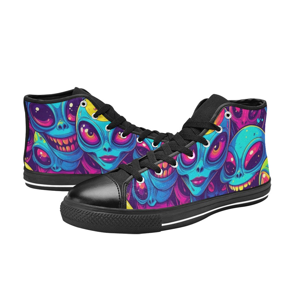 MEN'S Alien UFO Cartoon High Top Canvas Neon Fantasy Custom Sneakers