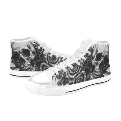 Tattoo Skull Art Women's Dark Gothic High Top Canvas Shoes | Freaky Shoes®