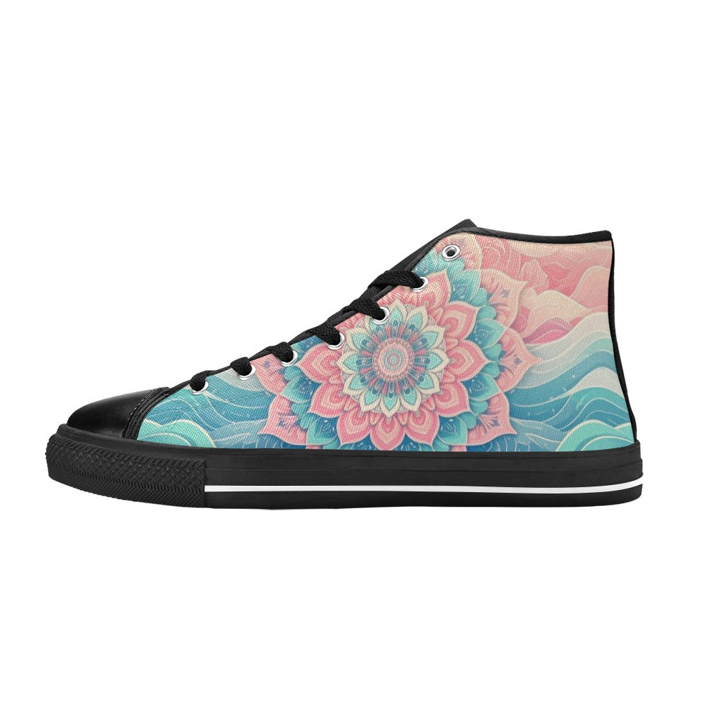 WOMEN'S Pastel Wave Mandala High Top Canvas Vibrant Chaos Custom Sneakers