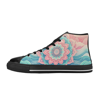 WOMEN'S Pastel Wave Mandala High Top Canvas Vibrant Chaos Custom Sneakers
