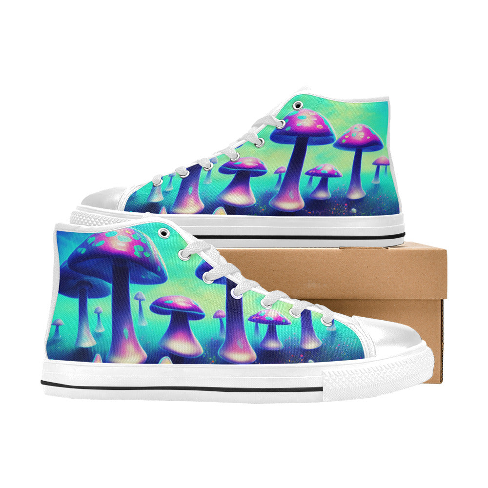 MEN'S Colorful Mushrooms Art Vibe High Top Canvas Grunge Custom Sneakers