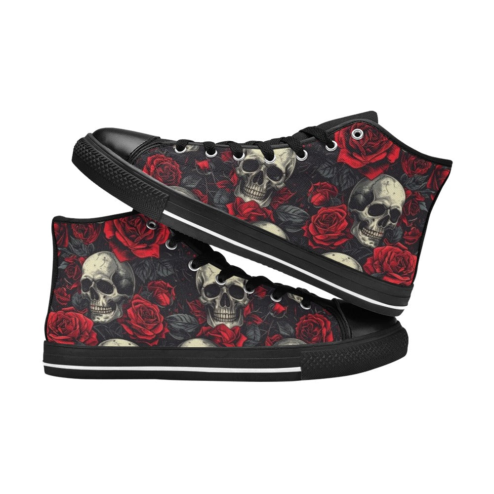 WOMEN'S Skull And Roses High Top Canvas Vivid Custom Sneakers