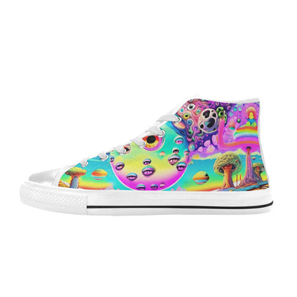 WOMEN'S Trippy Acid World Art High Top Canvas Surreal Custom Shoes