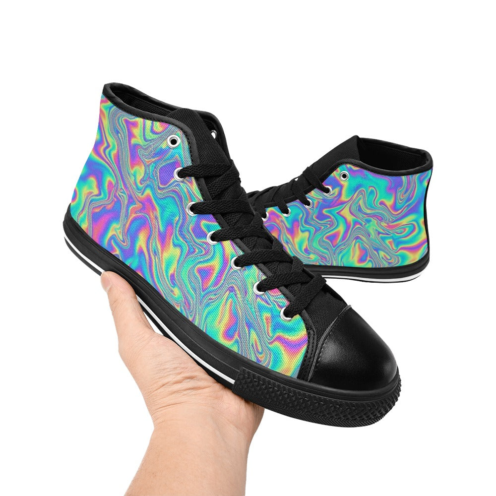 MEN'S Holographic Tribal Blaze 4 High Top Canvas Neon Fantasy Custom Shoes