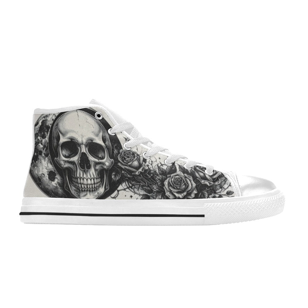 Skull Rose Grey Art Men's Gothic High Top Canvas Shoes | Freaky Shoes®