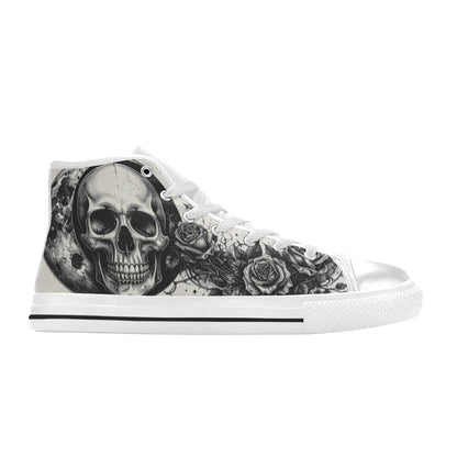 Skull Rose Grey Art Men's Gothic High Top Canvas Shoes | Freaky Shoes®
