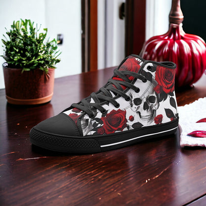 Custom Skulls Roses Deluxe high-top canvas shoes with bold all-over art — Freaky Shoes