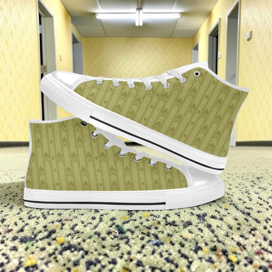 Fluorescent Light Sneakers | Backrooms Level 0 Print Men's High Top Canvas Shoes-4 Sides (Model 017)