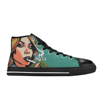 MEN'S Comic Book Art Woman High Top Canvas Surreal Sneakers