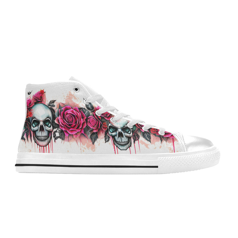 WOMEN'S Skulls Roses Deluxe 2 High Top Canvas Cottagecore Custom Shoes