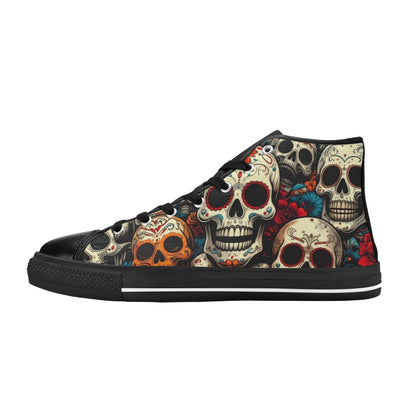 MEN'S Aggressive Halftone Sugar Skull High Top Canvas Vibrant Chaos Custom Sneakers