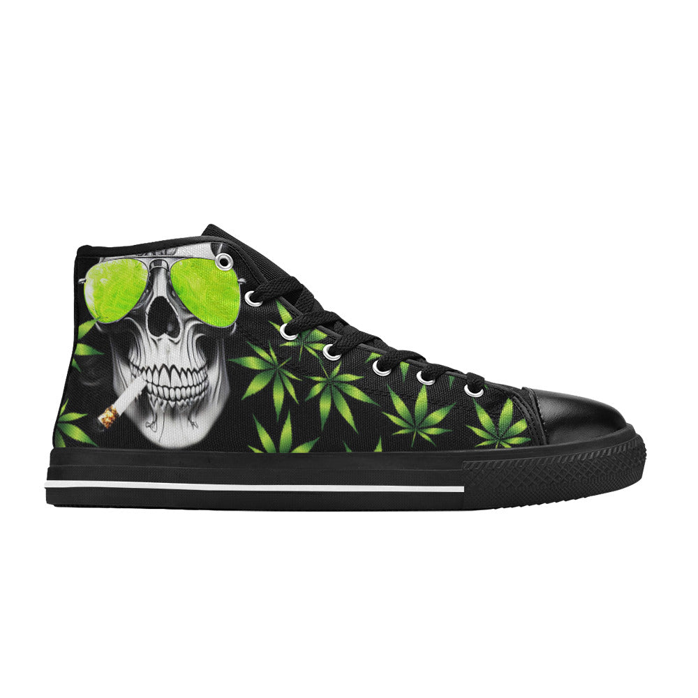 WOMEN'S Cc 420 Skull Weed High Top Canvas Cottagecore Custom Sneakers