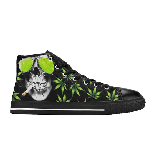 WOMEN'S Cc 420 Skull Weed High Top Canvas Cottagecore Custom Sneakers