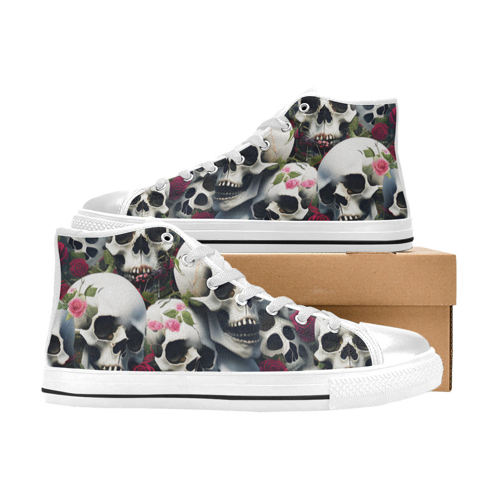 WOMEN'S Rose Skulls Dark 2 High Top Canvas Vivid Custom Shoes
