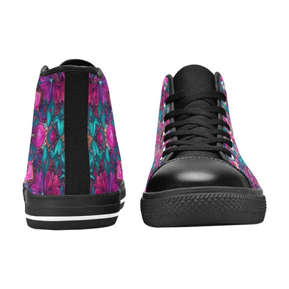 WOMEN'S Feminine Jeweled Skull High Top Canvas Neon Fantasy Custom Shoes