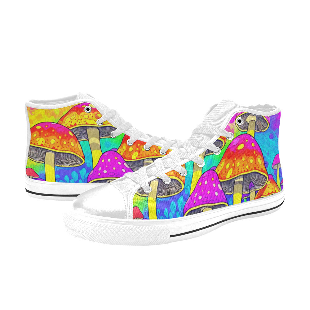 MEN'S Colorful Mushrooms Art Vibes High Top Canvas Surreal Custom Sneakers