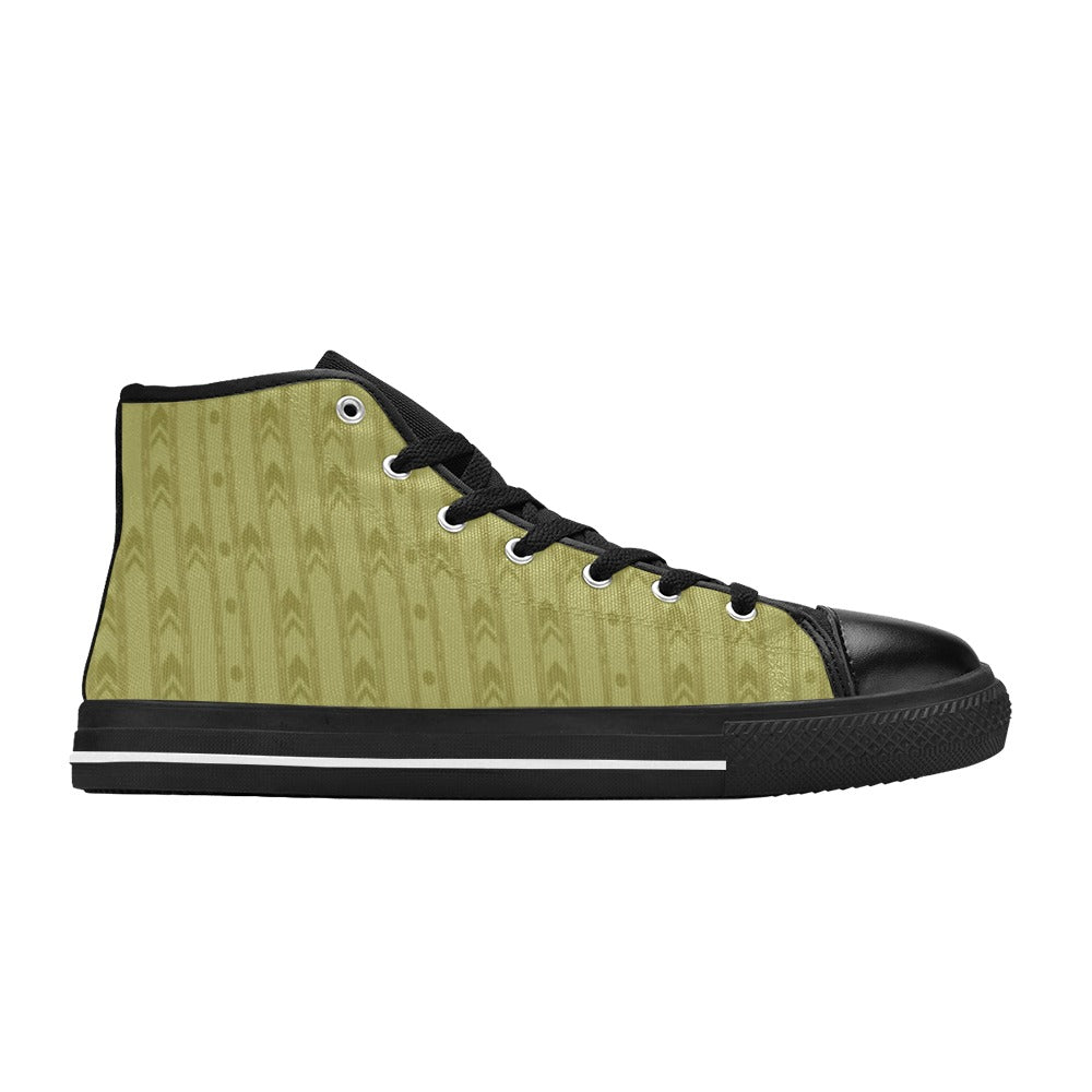 Liminal Horror High-Tops | Yellow Wallpaper Sneakers Kids' High Top Canvas Shoes-4 Sides (Model 017)