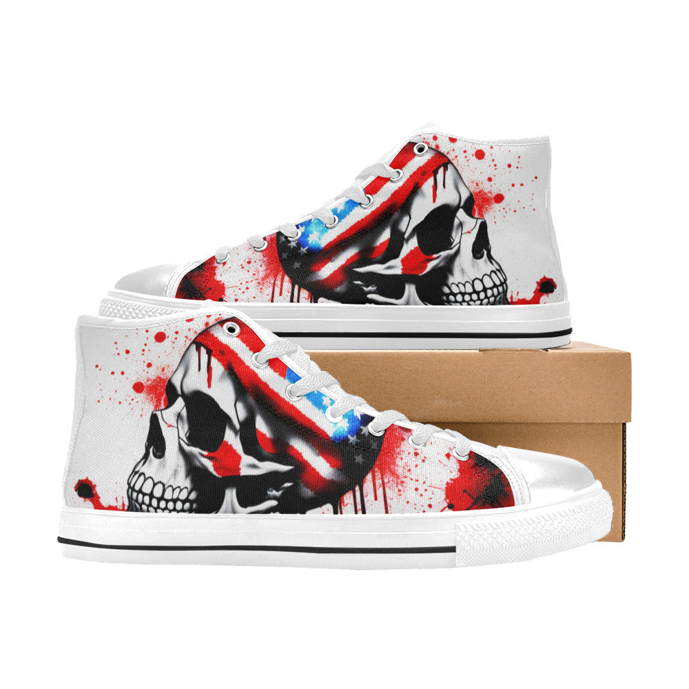 WOMEN'S Patriotic Splatter Skull Art High Top Canvas Cottagecore Shoes