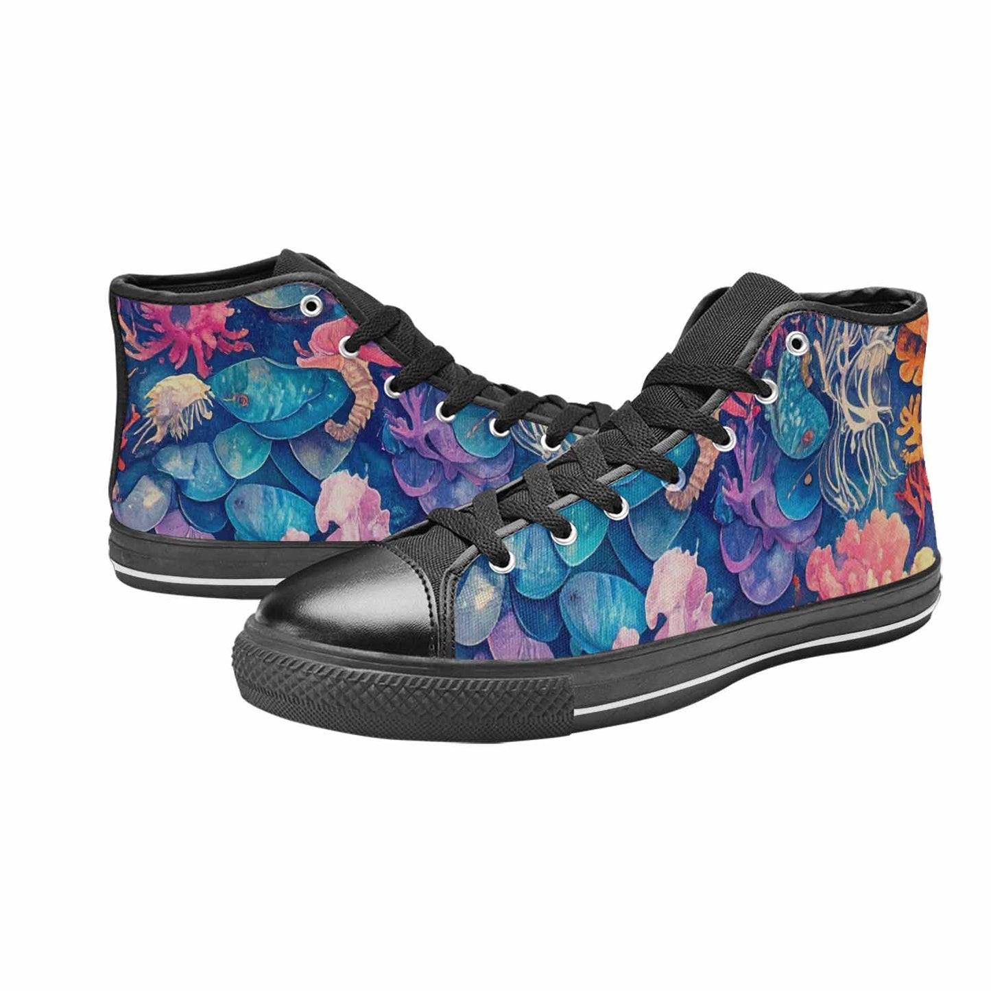 WOMEN'S Fish Scale Coral High Top Canvas Grunge Shoes
