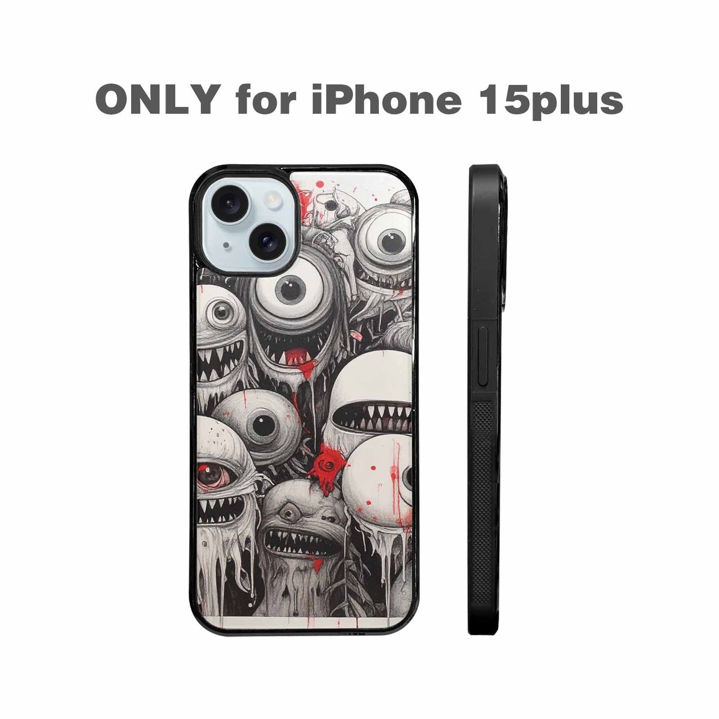 iPhone 15 Plus Case — Multi Eye Monster Black Red Ink, Custom Print Case Cover