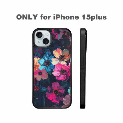 iPhone 15 Plus Case — Shadowy Glitch Floral Pattern Hundreds Of, Custom Designed Case Cover