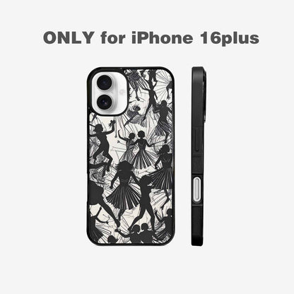 iPhone 16 Plus Case — Bold Dancing Figure Line Art Pattern, Custom Printed Phone Case