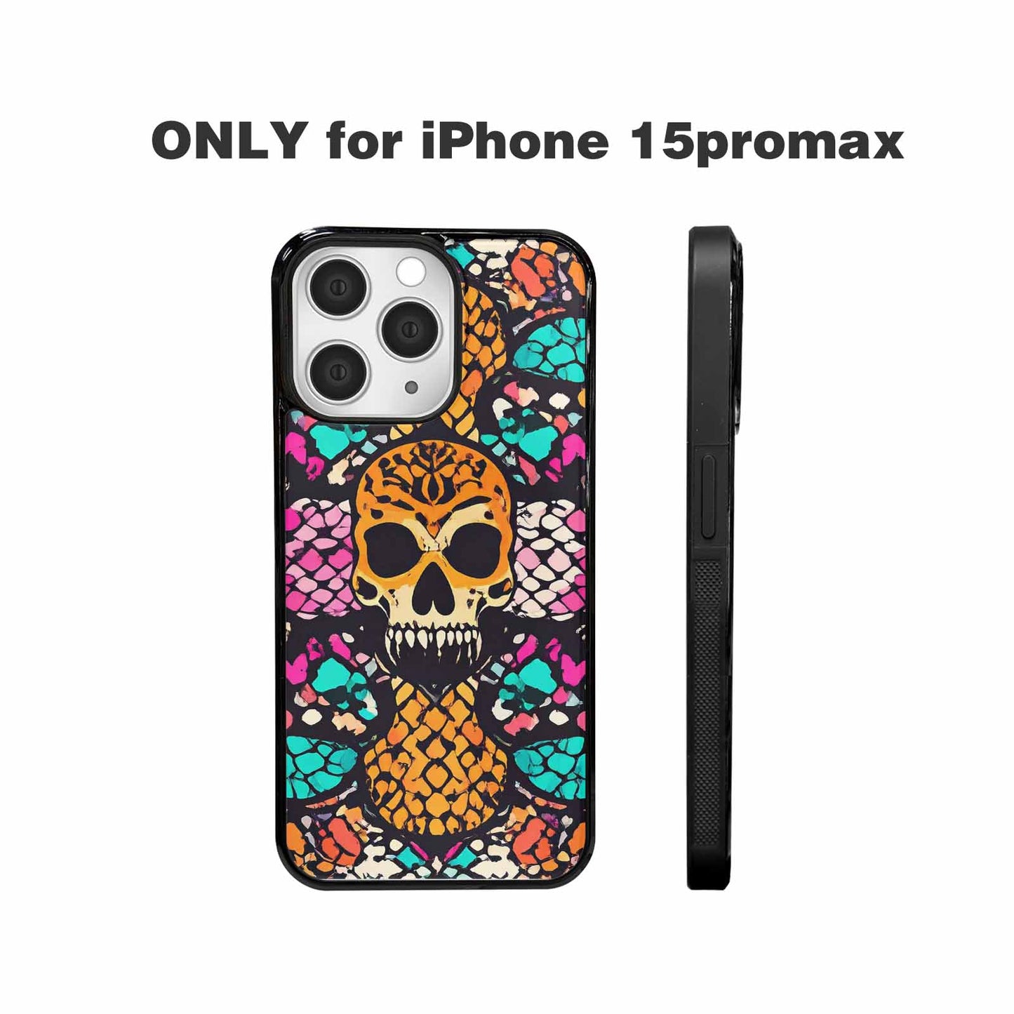 iPhone 15 Pro Max Case — Snake Print Skull, Original Design Phone Case
