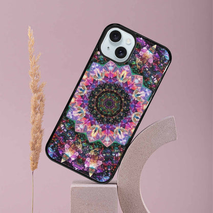 iPhone 15 Plus Case — Crystal Mandala Art Seamless Pattern Vibrant, Customized Protective Case