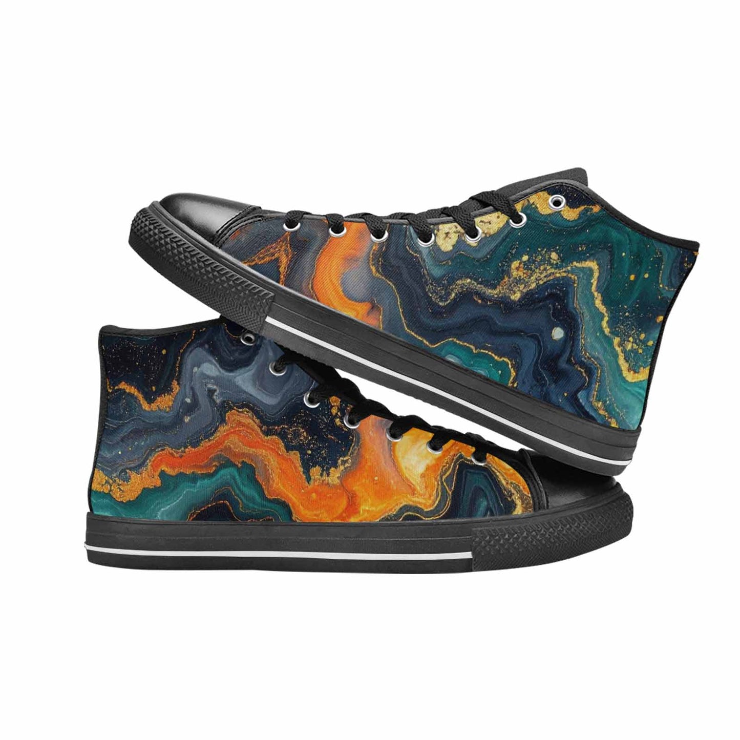 WOMEN'S Marble Dark High Top Canvas Vivid Custom Sneakers