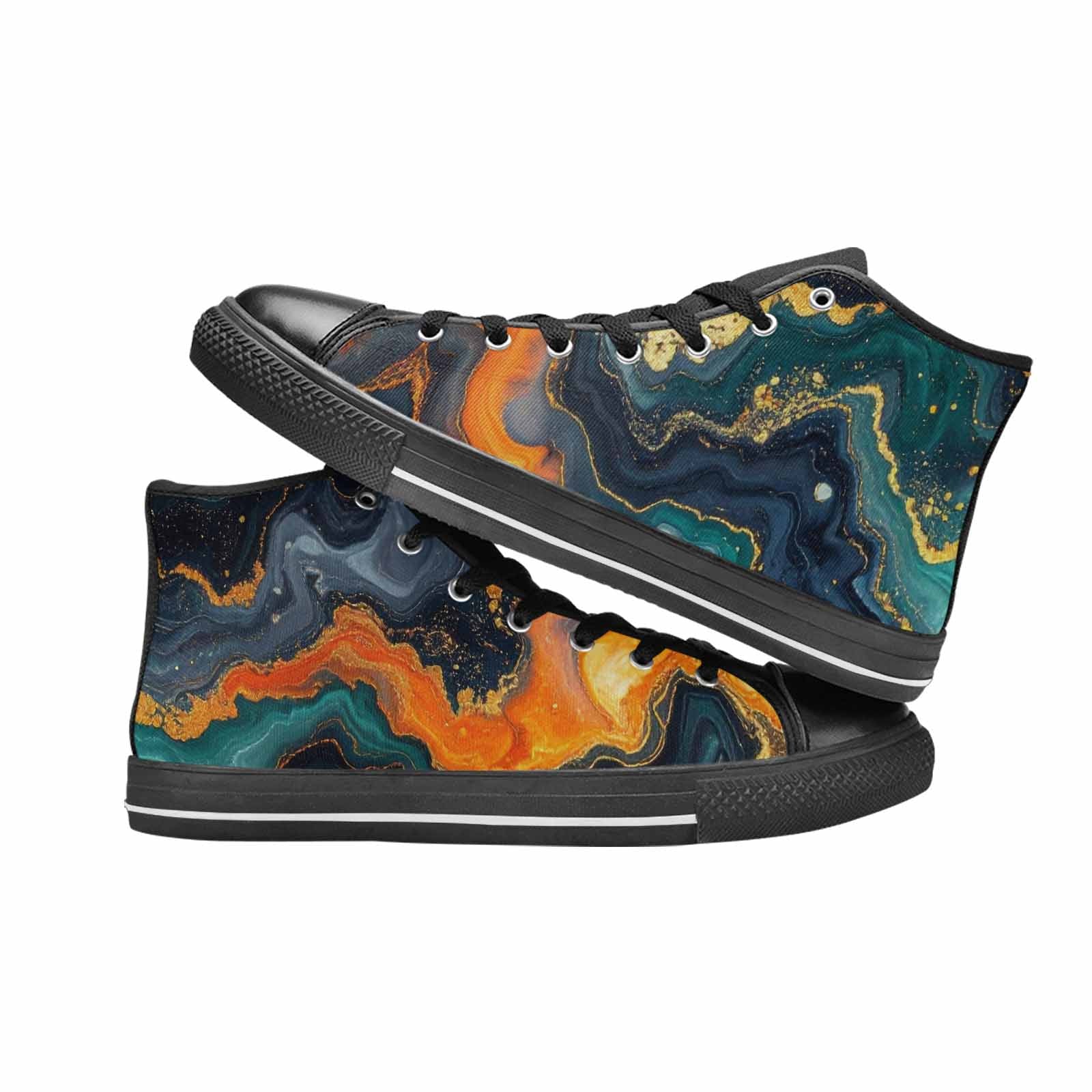 WOMEN'S Marble Dark High Top Canvas Vivid Custom Sneakers