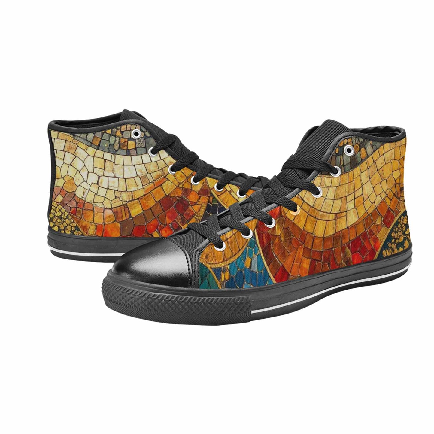 WOMEN'S Klimt-Style Gold Leaf High Top Canvas Grunge Custom Sneakers