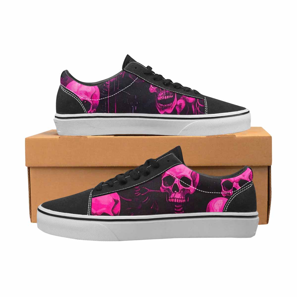 WOMEN'S Skeletons × Neon Pink Lace-Up Canvas Y2K Shoes