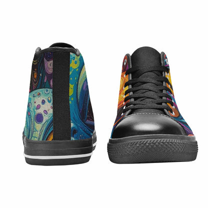 MEN'S Cartoon Alien Characters High Top Canvas Wallpaper Art Sneakers