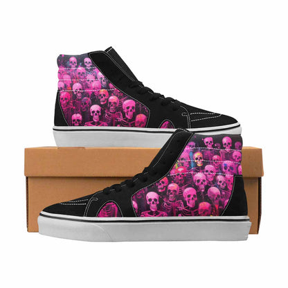 MEN'S Skulls Neon Pink Glow High Top Canvas Made To Order Wallpaper Art Custom Shoes