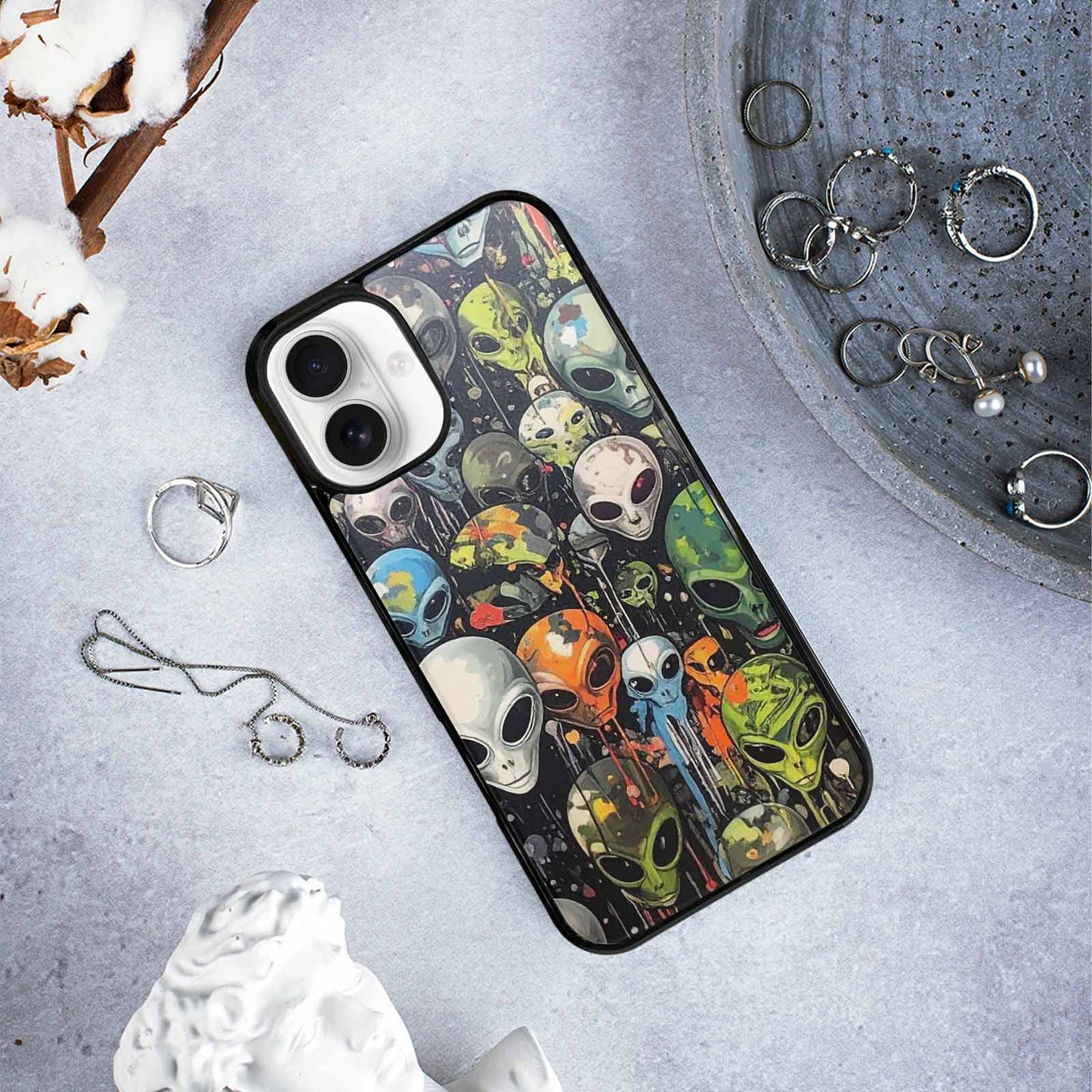 iPhone 16 Plus Case — Aliens Camo Aliens Pattern Hundreds Of, Customized Protective Case