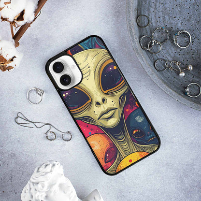 iPhone 16 Plus Case — Alien Ufo Cartoon Art Pattern Groovy, Custom Art Phone Cover