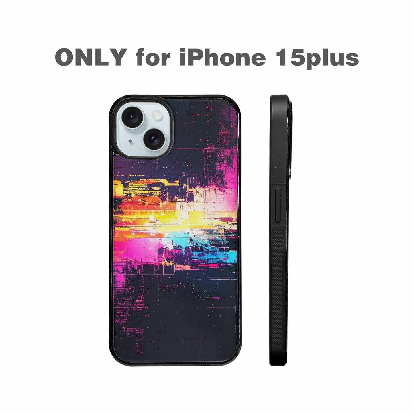 iPhone 15 Plus Case — Glitch Dark Art Seamless Pattern Vibrant, Custom Printed Phone Case
